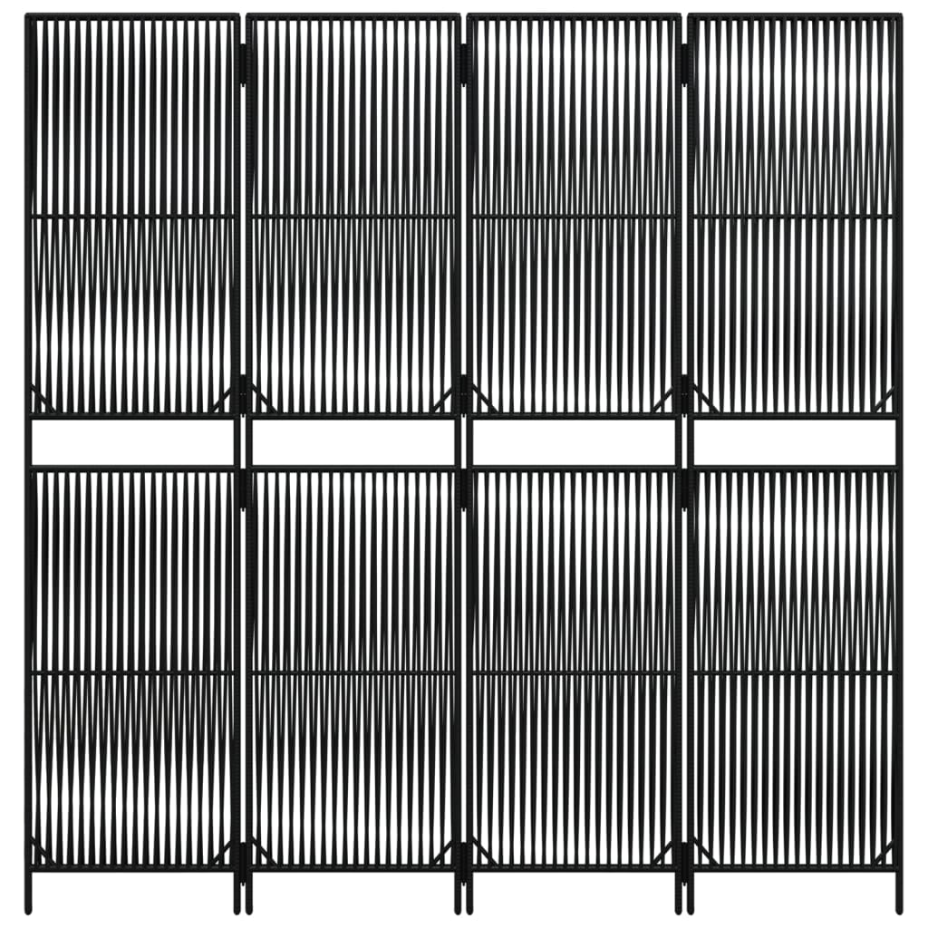 Biombo de divisão 4 painéis vime PE preto