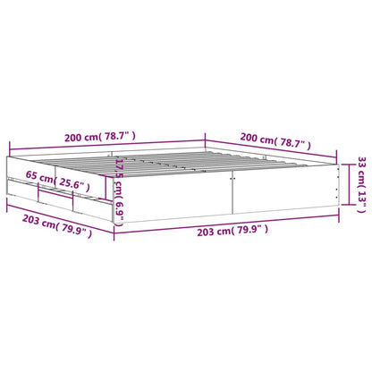 Estrutura de cama c/ gavetas 200x200 cm derivados madeira preto