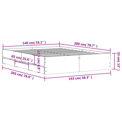 Estrutura de cama c/ gavetas 140x200cm derivados madeira branco