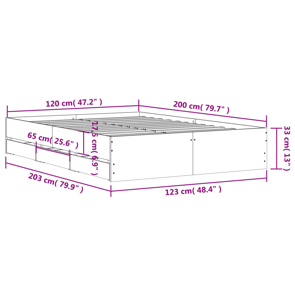 Estrutura de cama c/ gavetas 120x200cm derivados madeira branco