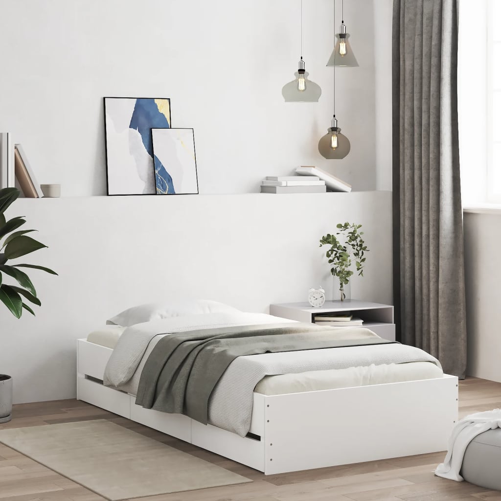 Estrutura de cama c/ gavetas 100x200cm derivados madeira branco