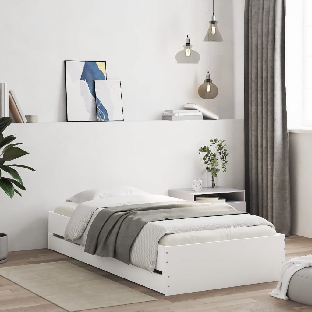 Estrutura de cama c/ gavetas 90x200 cm derivados madeira branco