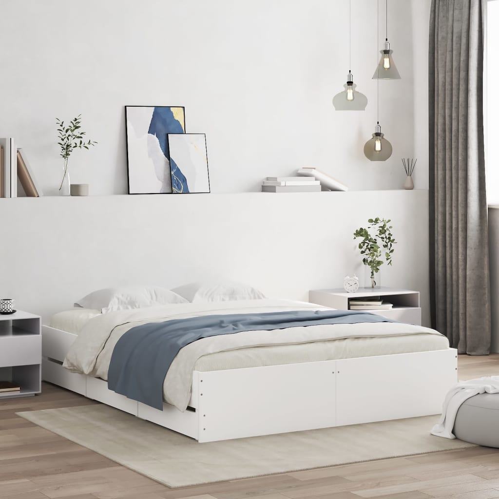 Estrutura de cama c/ gavetas 140x190cm derivados madeira branco