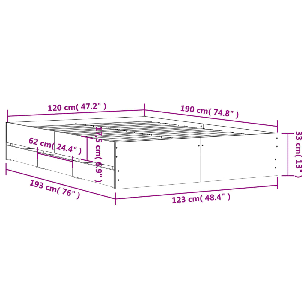 Estrutura cama c/ gavetas 120x190cm derivados de madeira branco