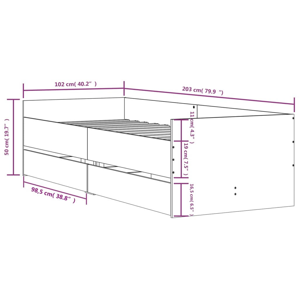 Estrutura de cama com gavetas 100x200 cm branco