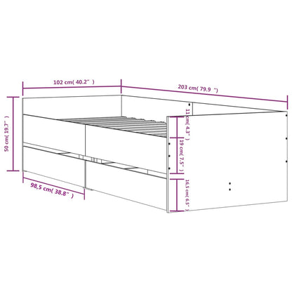 Estrutura de cama com gavetas 100x200 cm cinzento sonoma