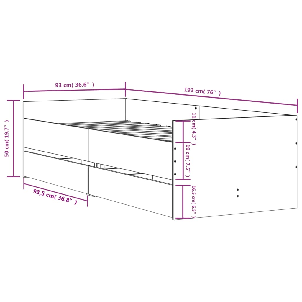 Estrutura de cama com gavetas 90x190 cm branco