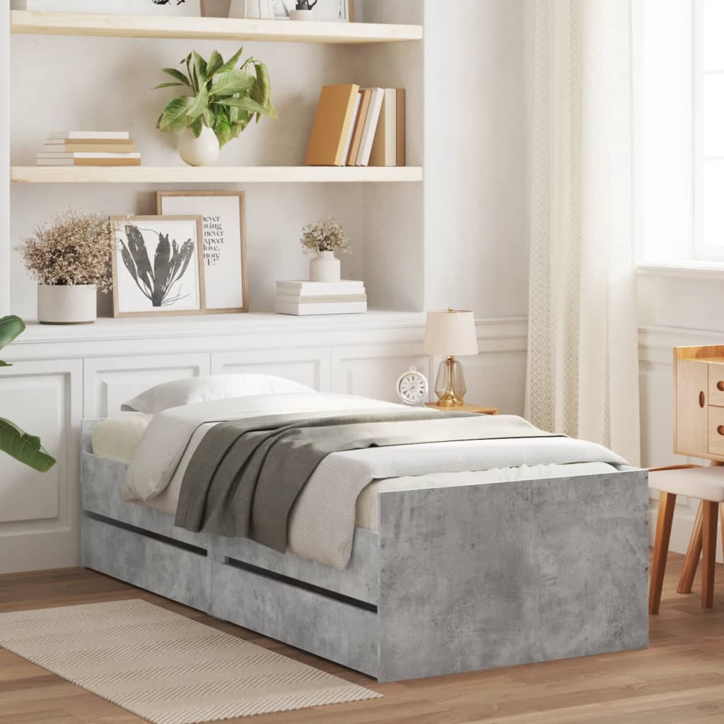 Estrutura de cama com gavetas 90x190 cm cinzento-cimento