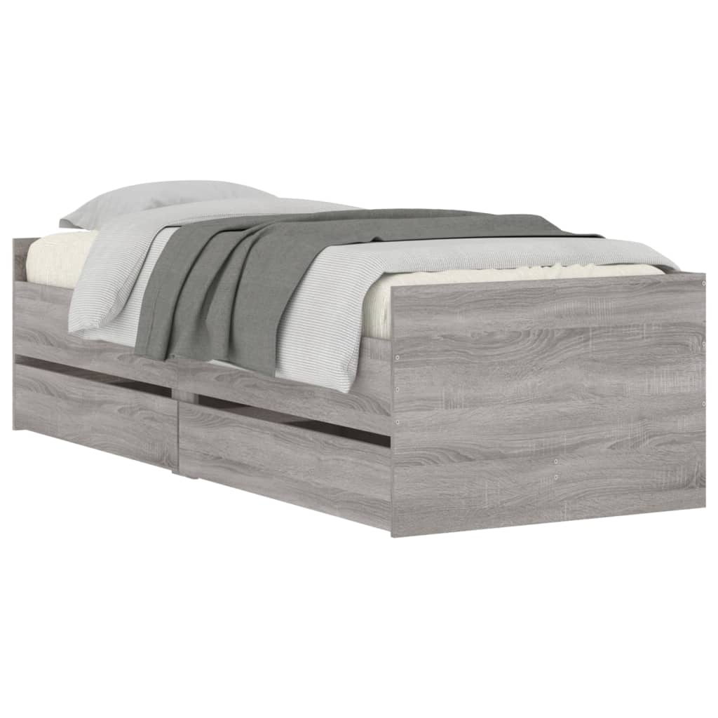 Estrutura de cama com gavetas 90x190 cm cinzento sonoma