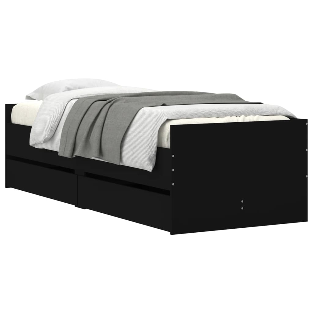 Estrutura cama de solteiro pequena c/ gavetas 75x190 cm preto