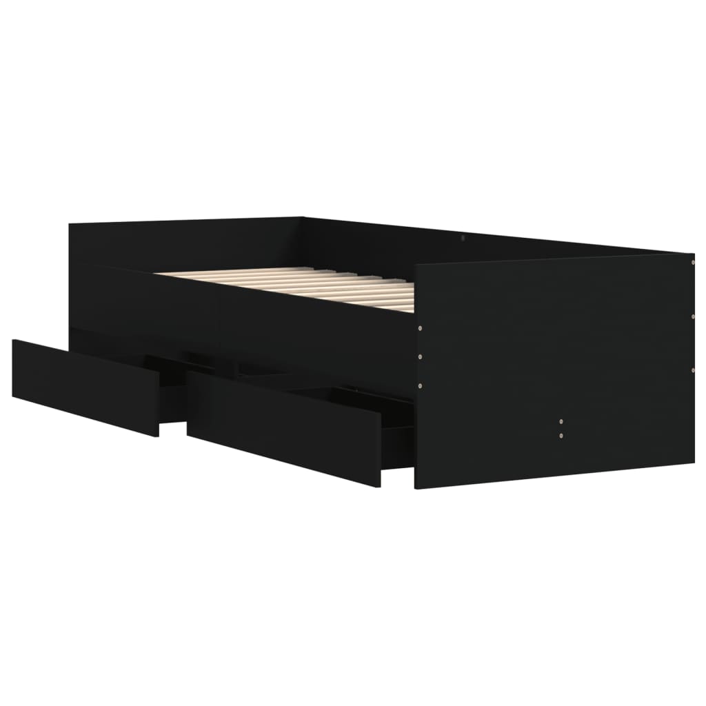 Estrutura cama de solteiro pequena c/ gavetas 75x190 cm preto