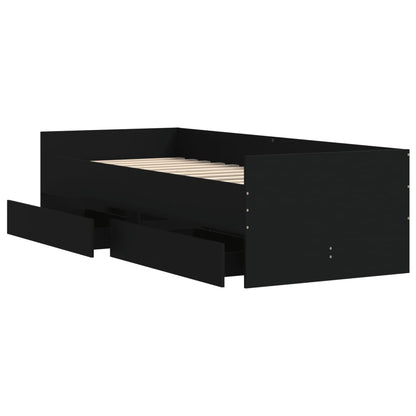 Estrutura cama de solteiro pequena c/ gavetas 75x190 cm preto