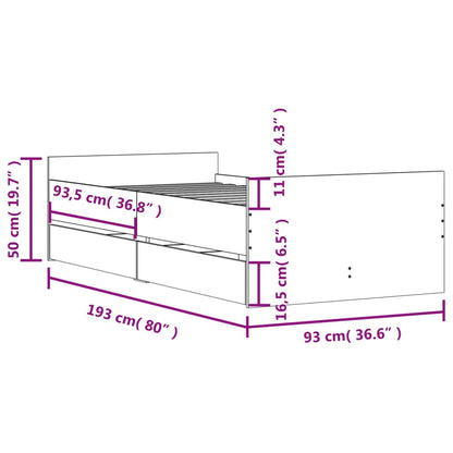 Estrutura de cama com gavetas 90x190 cm cinzento sonoma