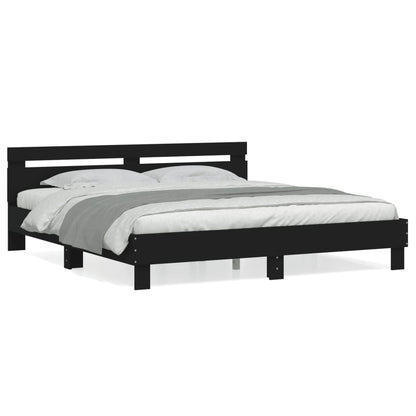 Estrutura cama c/ cabeceira 200x200 cm derivados madeira preto