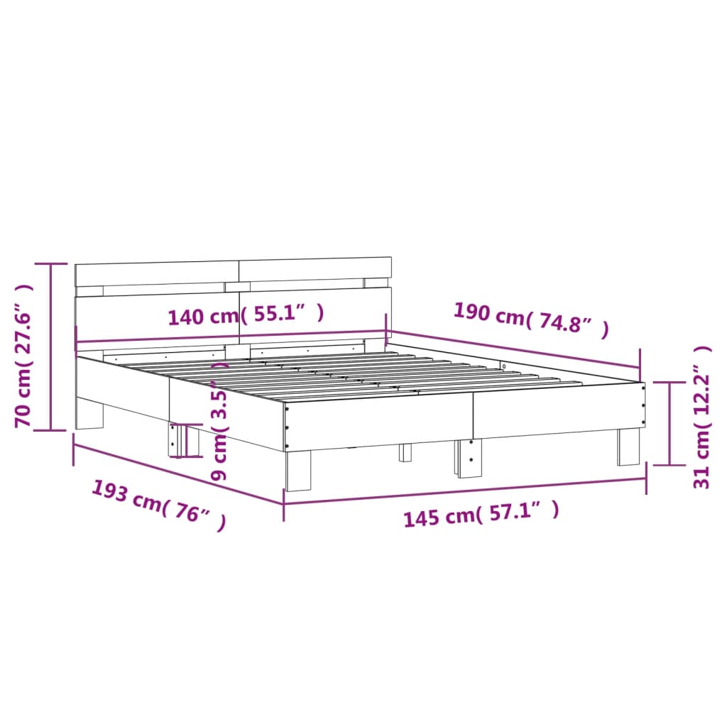 Estrutura cama c/ cabeceira 140x190 cm derivados madeira preto