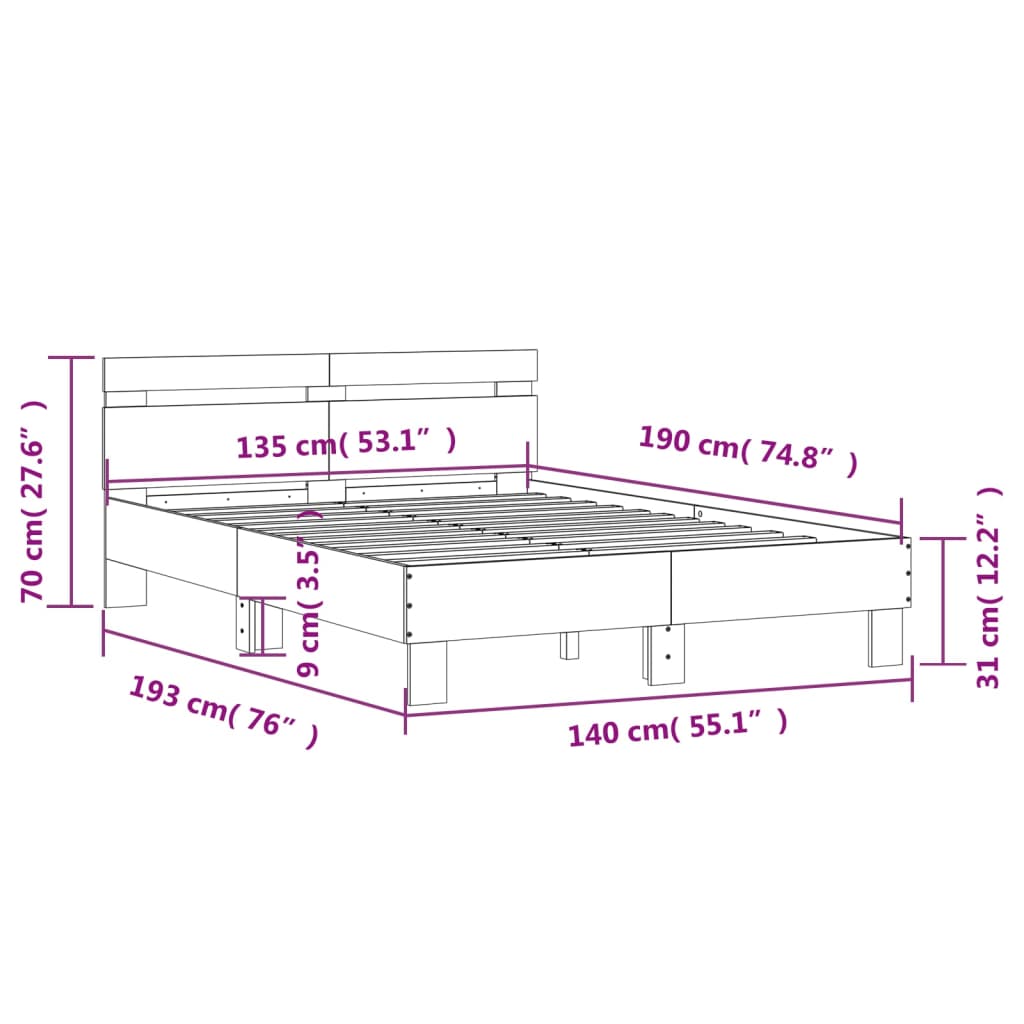 Estrutura cama c/ cabeceira 135x190 cm derivados madeira branco