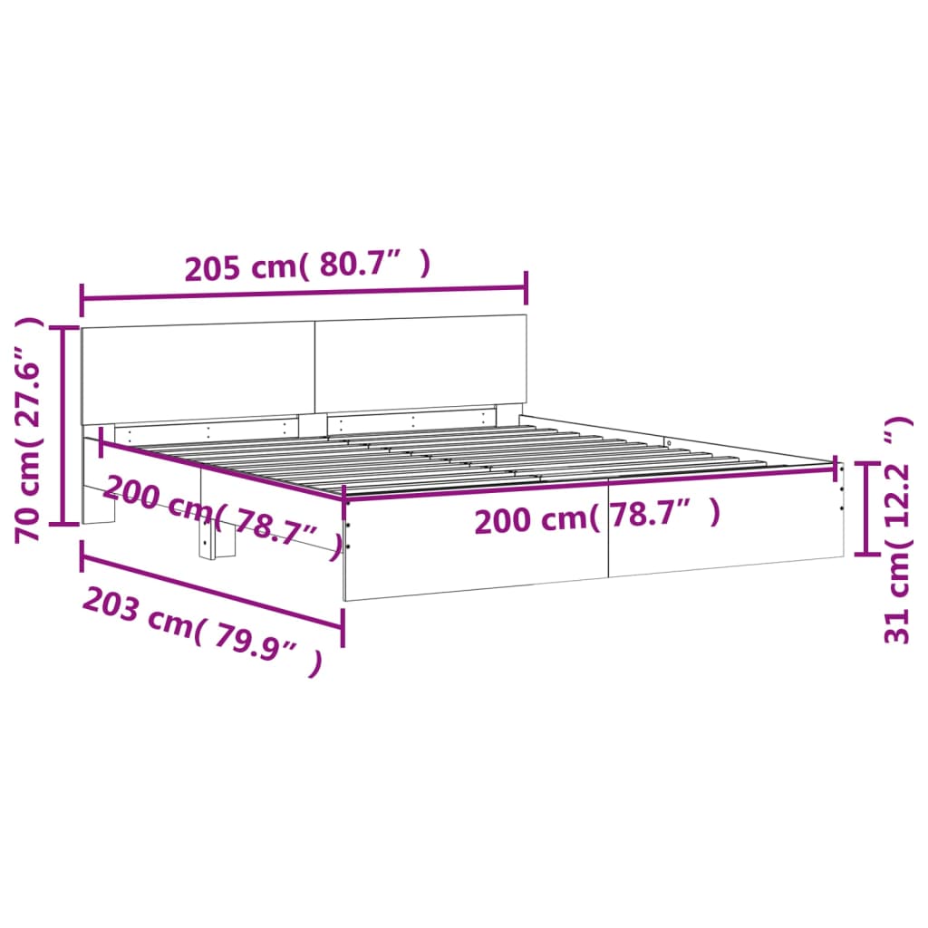 Estrutura de cama com cabeceira 200x200 cm branco