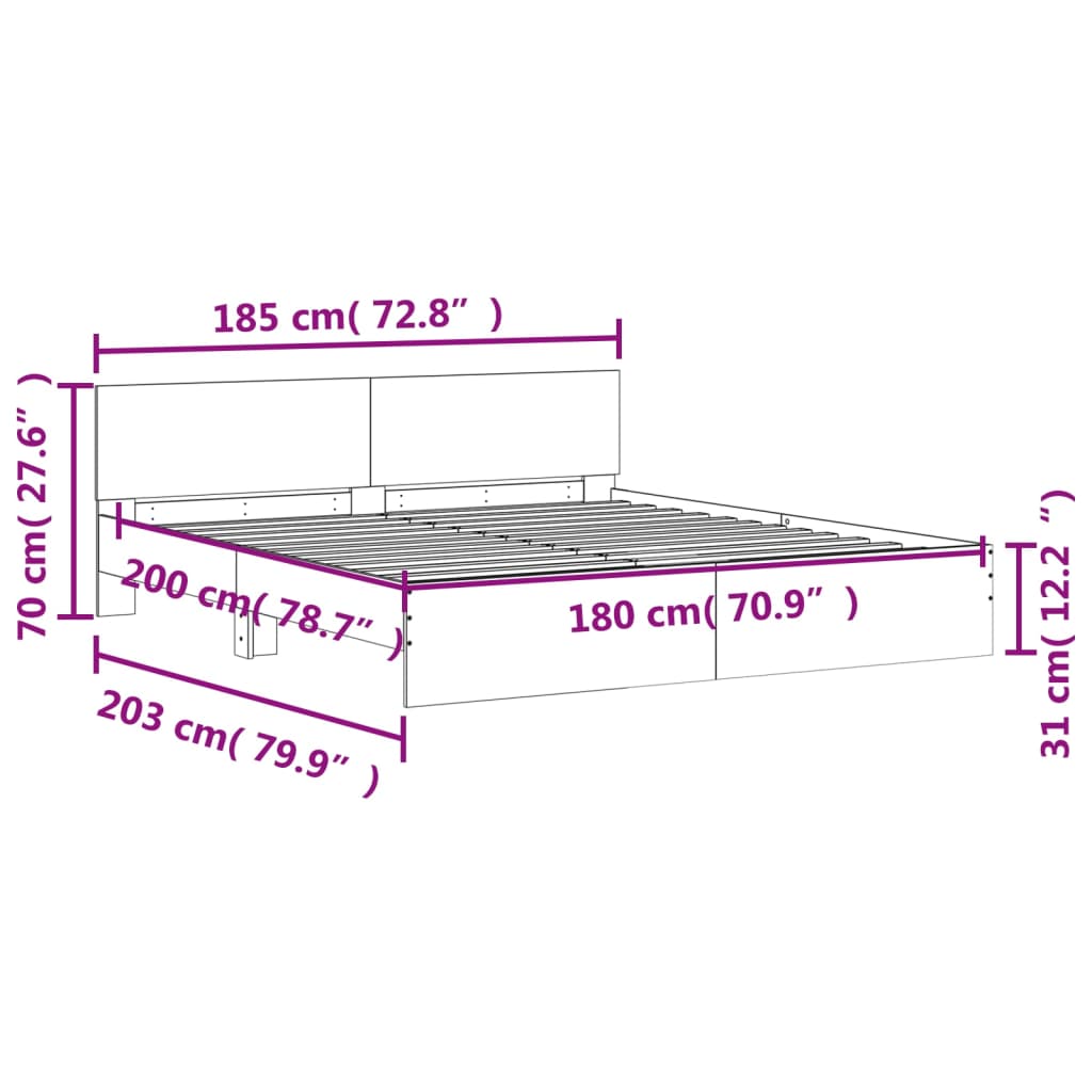 Estrutura de cama com cabeceira 180x200 cm branco