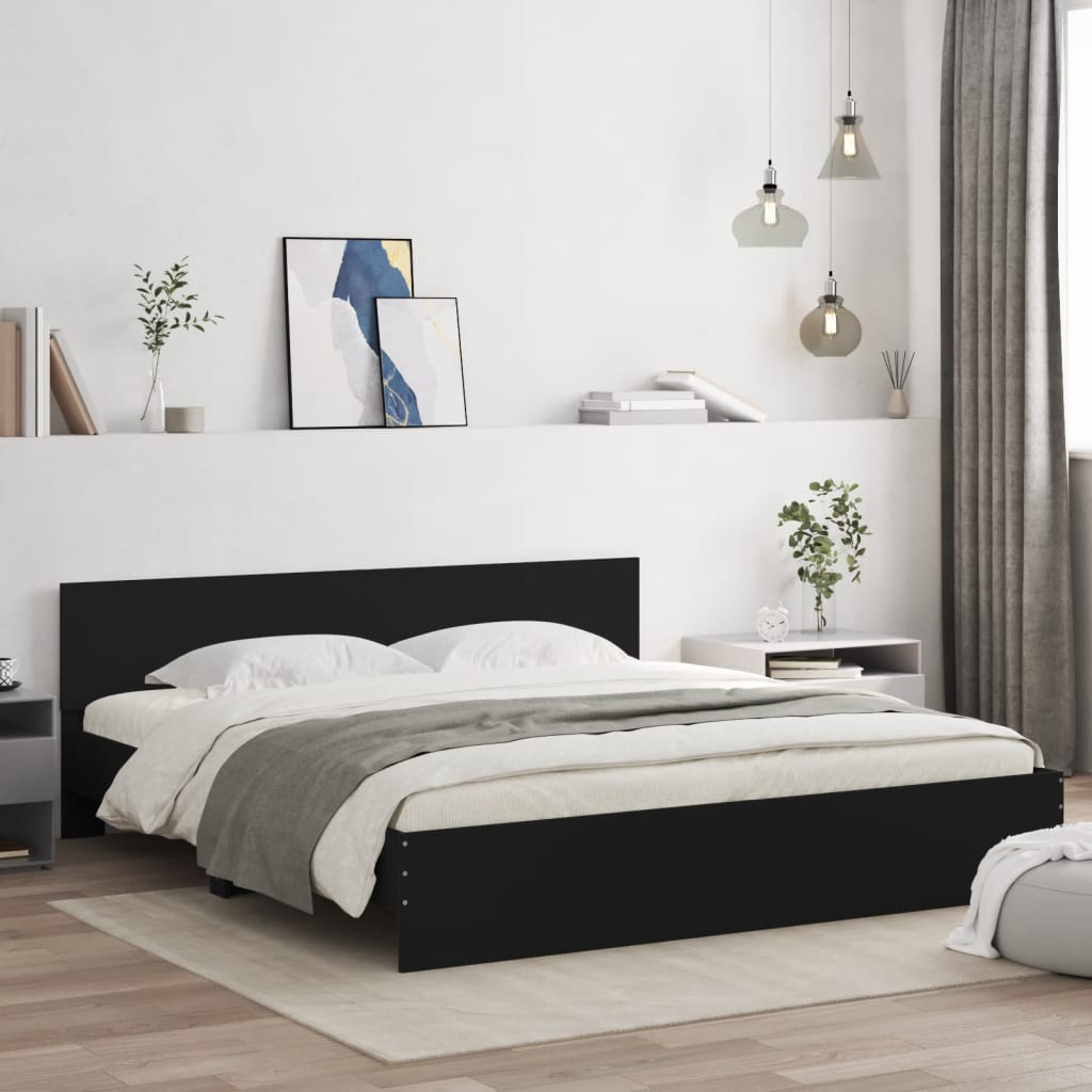 Estrutura de cama com cabeceira 180x200 cm preto