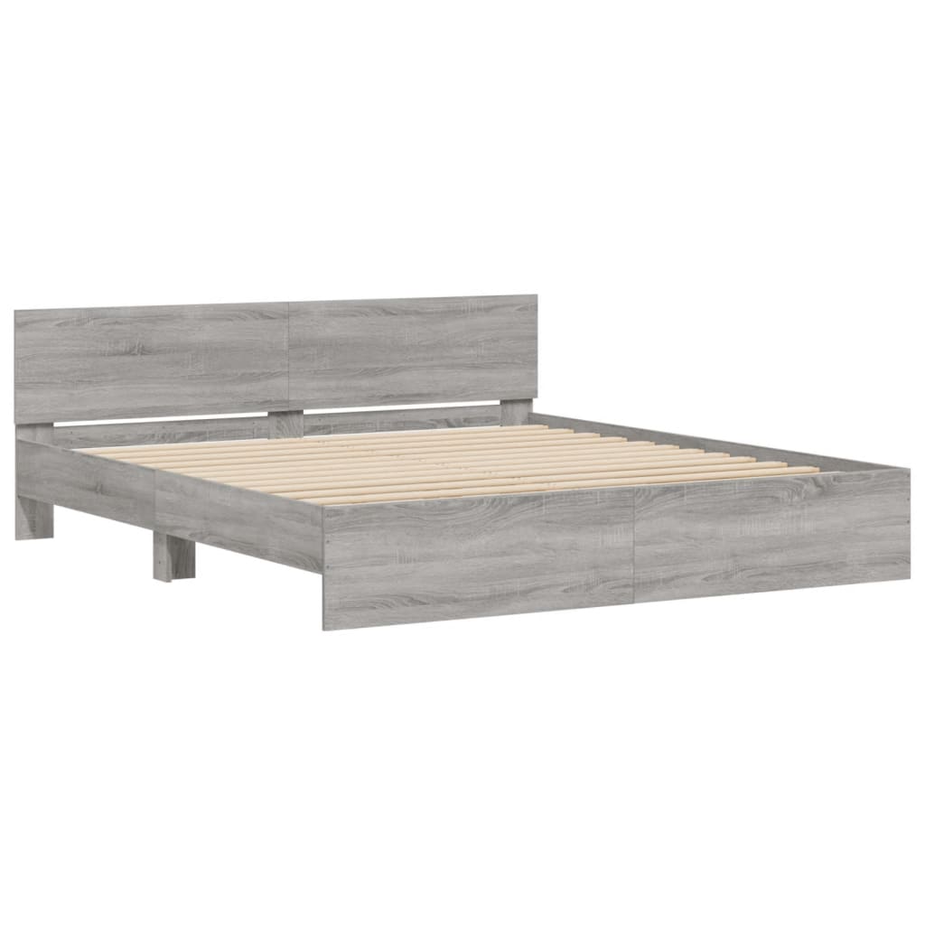 Estrutura cama com cabeceira 180x200 cm cinzento sonoma