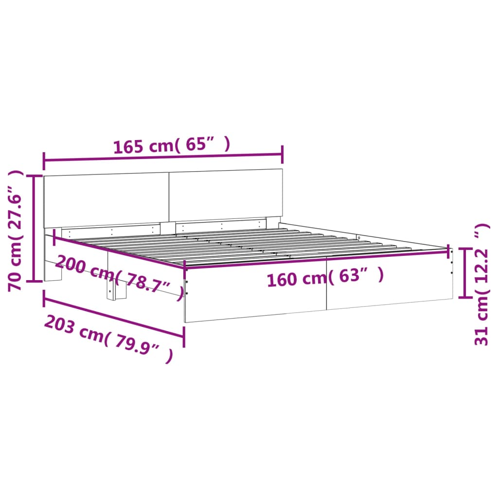 Estrutura de cama com cabeceira 160x200 cm branco