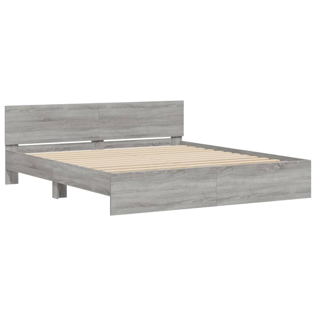 Estrutura de cama com cabeceira 160x200 cm cinzento sonoma