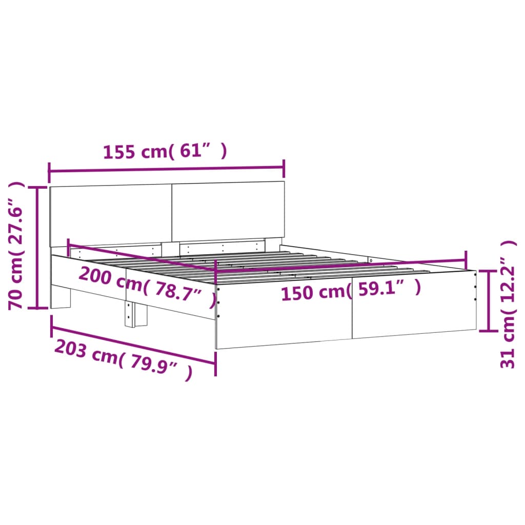 Estrutura de cama com cabeceira 150x200 cm branco