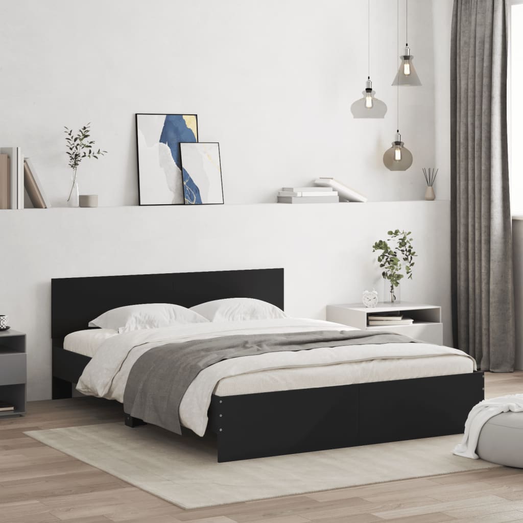 Estrutura de cama com cabeceira 140x190 cm preto