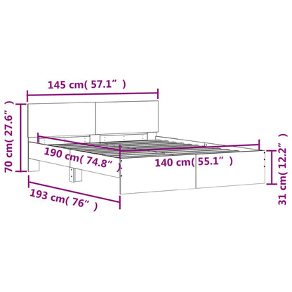 Estrutura de cama com cabeceira 140x190 cm cinzento cimento