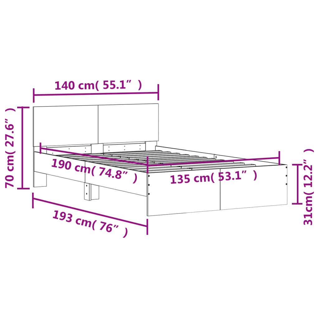 Estrutura de cama com cabeceira 135x190 cm branco