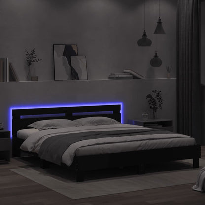 Estrutura de cama com cabeceira e luzes LED 200x200 cm preto