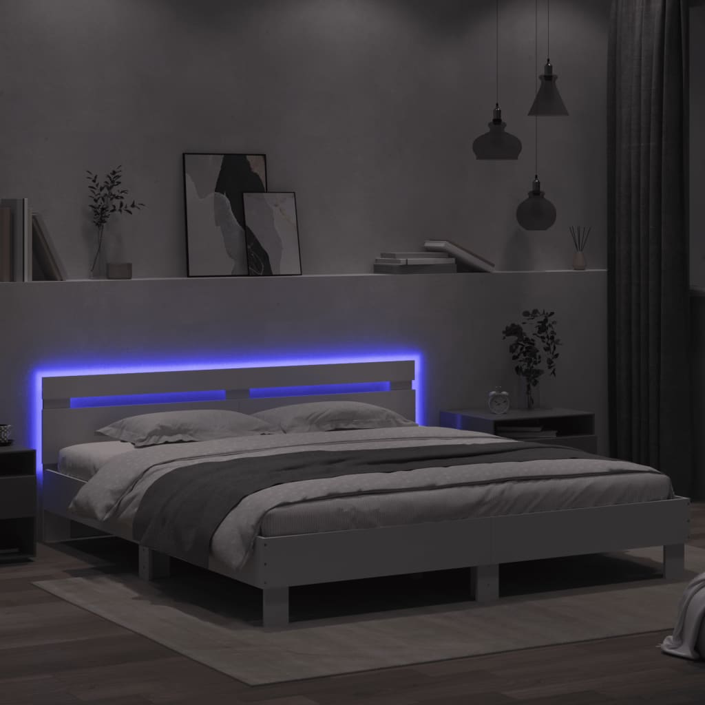 Estrutura cama c/ cabeceira e luzes LED 180x200 cm branco