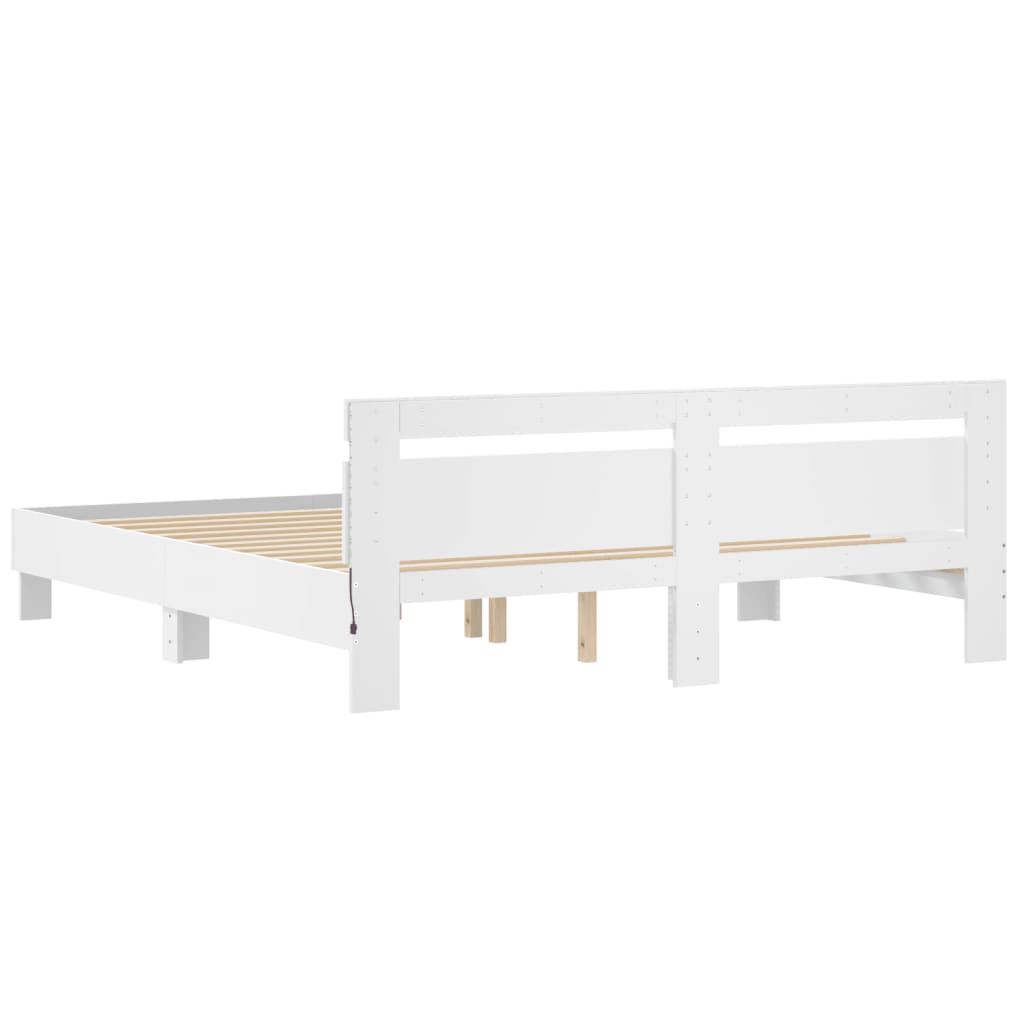 Estrutura cama c/ cabeceira e luzes LED 180x200 cm branco