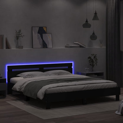 Estrutura cama c/ cabeceira e luzes LED 180x200 cm preto