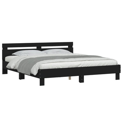 Estrutura cama c/ cabeceira e luzes LED 180x200 cm preto