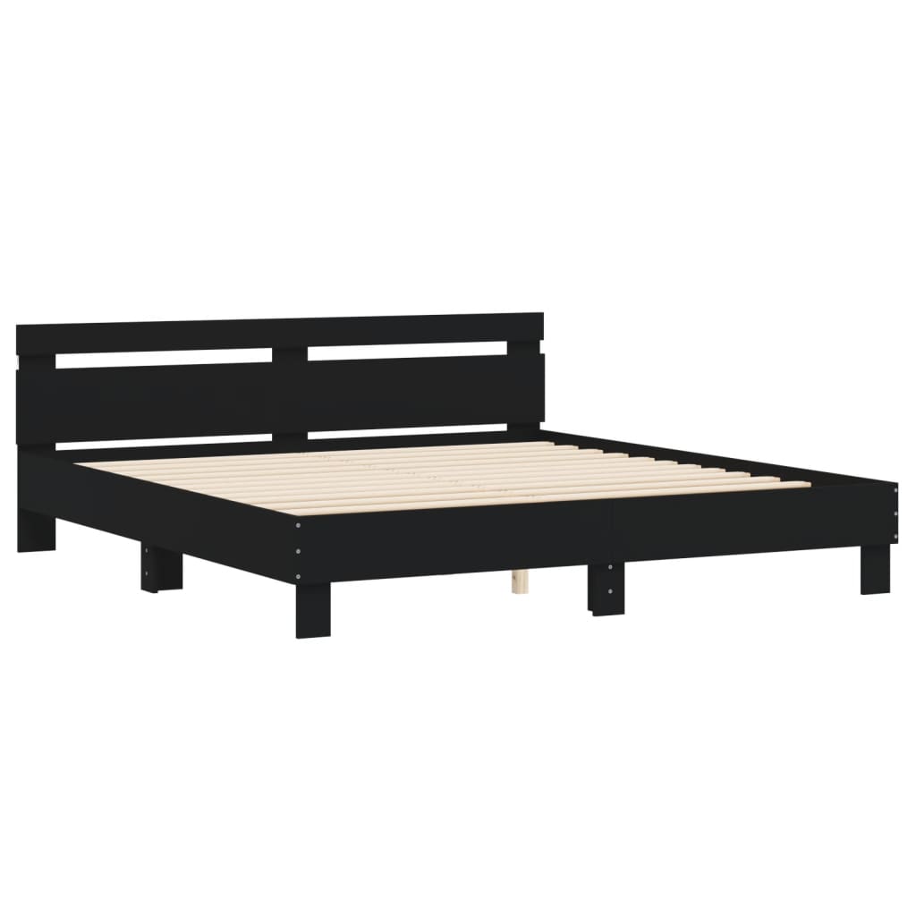 Estrutura cama c/ cabeceira e luzes LED 180x200 cm preto