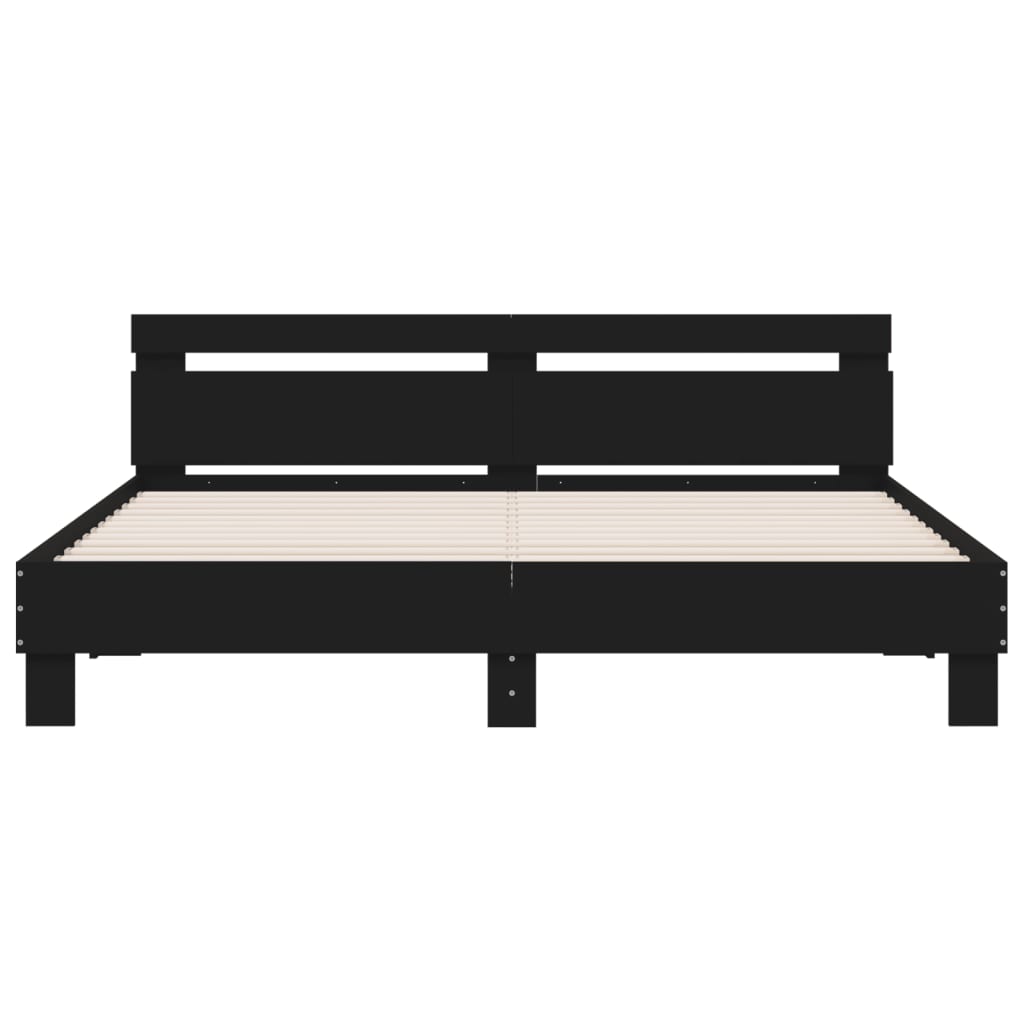 Estrutura cama c/ cabeceira e luzes LED 180x200 cm preto