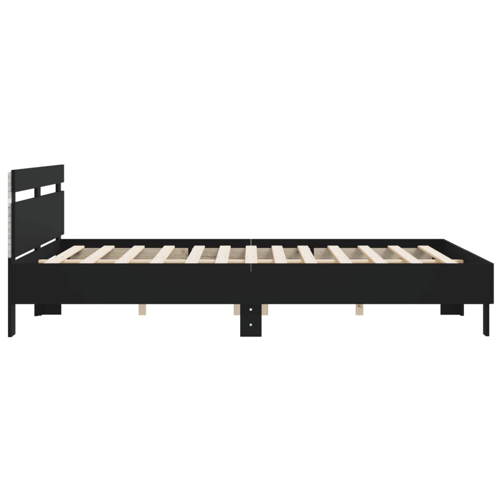 Estrutura cama c/ cabeceira e luzes LED 180x200 cm preto