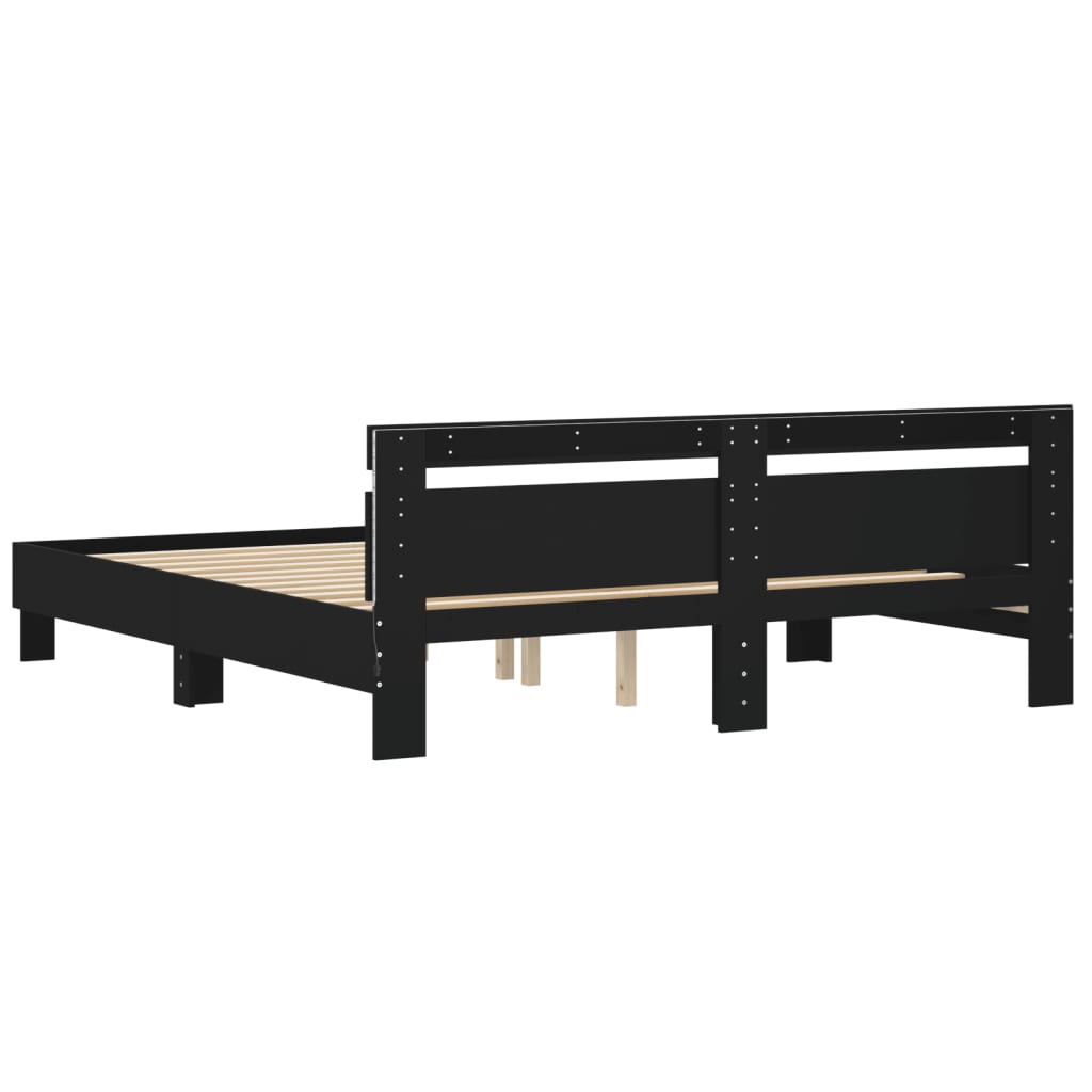 Estrutura cama c/ cabeceira e luzes LED 180x200 cm preto