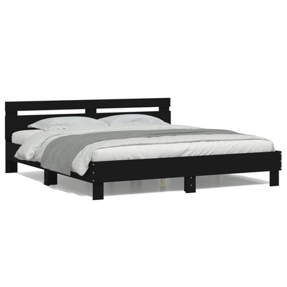 Estrutura cama c/ cabeceira e luzes LED 180x200 cm preto