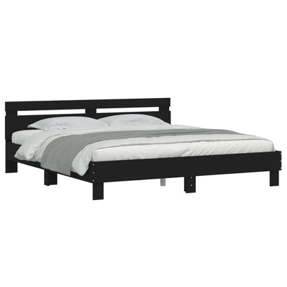 Estrutura de cama com cabeceira e luzes LED 160x200 cm preto