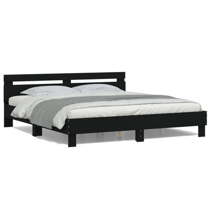 Estrutura de cama com cabeceira e luzes LED 160x200 cm preto