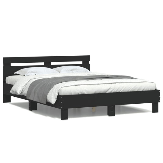 Estrutura de cama com cabeceira e luzes LED 150x200 cm preto