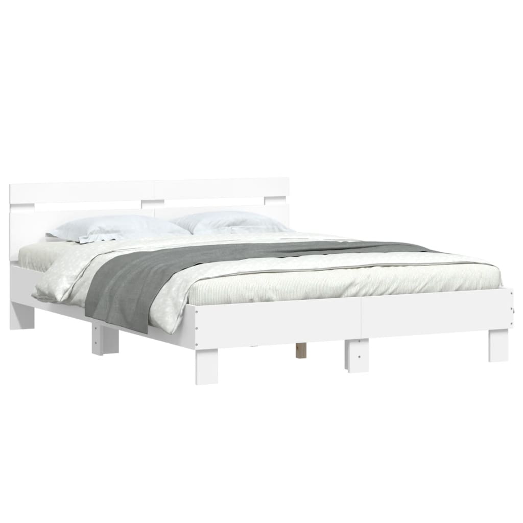 Estrutura de cama com cabeceira e luzes LED 140x200 cm branco