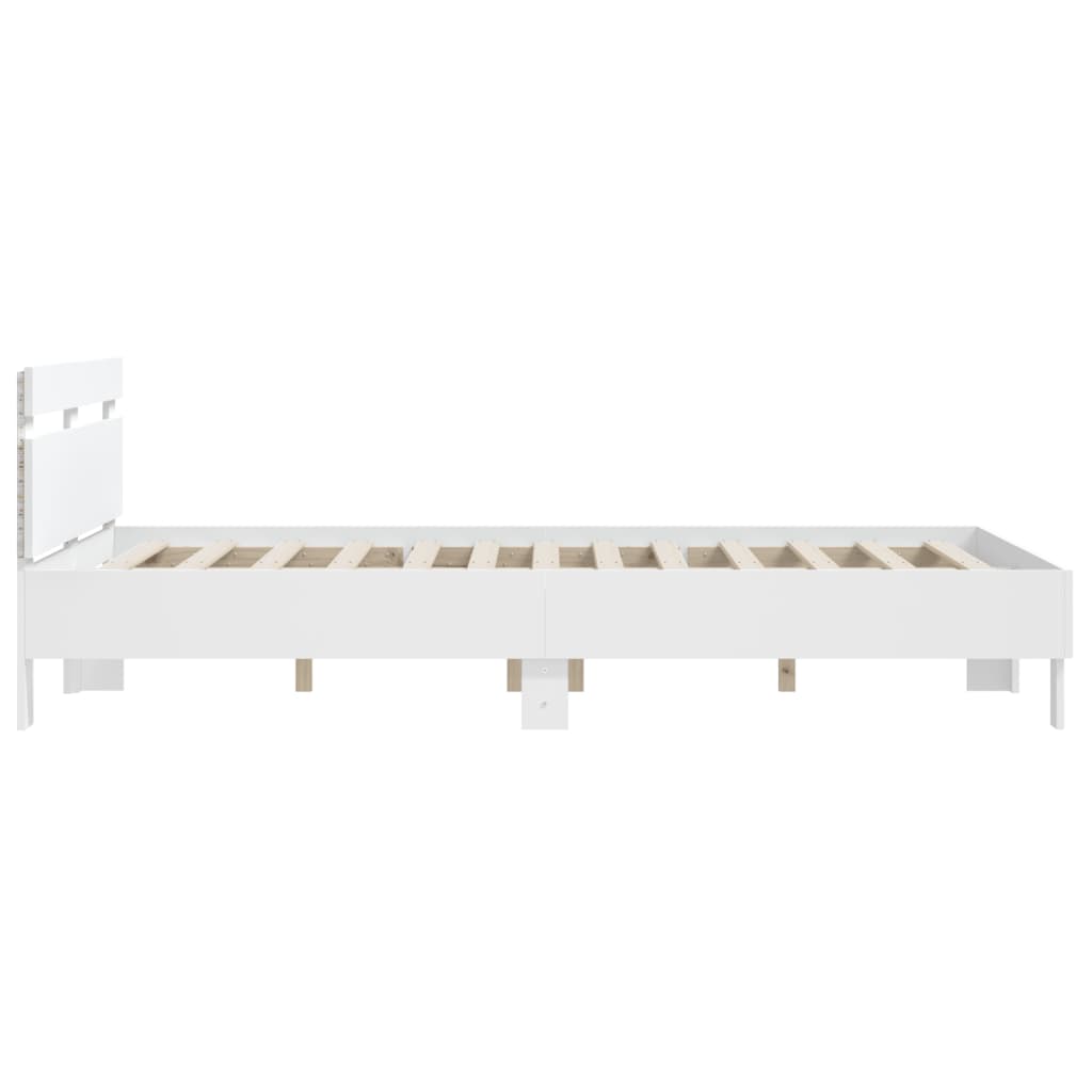 Estrutura de cama com cabeceira e luzes LED 140x200 cm branco