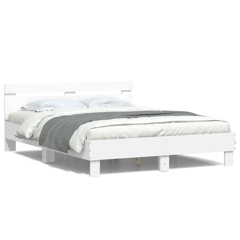 Estrutura de cama com cabeceira e luzes LED 140x200 cm branco