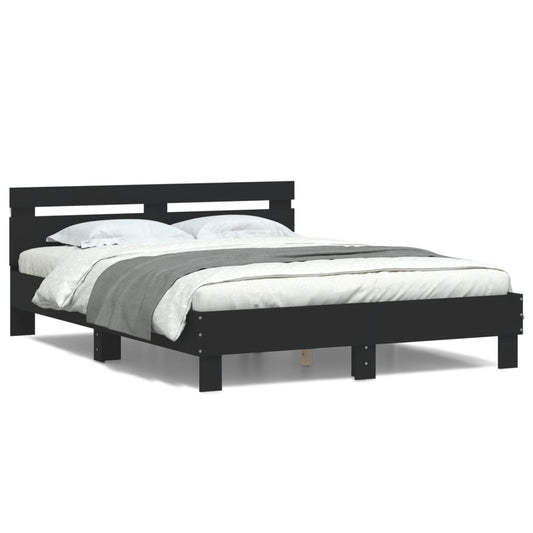 Estrutura de cama com cabeceira e luzes LED 140x200 cm preto