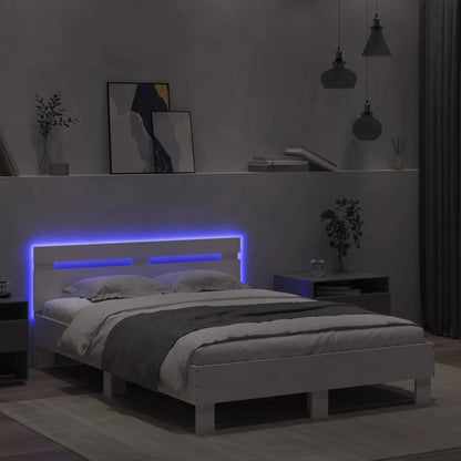 Estrutura de cama com cabeceira e luzes LED 135x190 cm branco