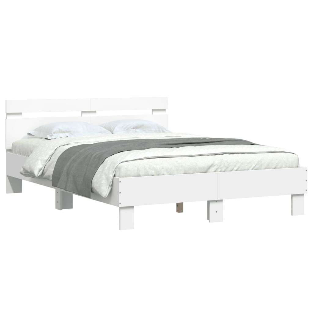 Estrutura de cama com cabeceira e luzes LED 135x190 cm branco