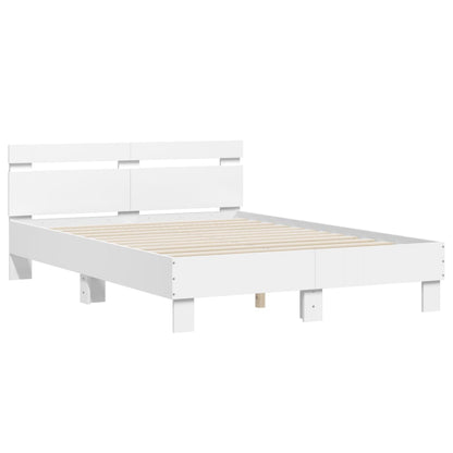 Estrutura de cama com cabeceira e luzes LED 135x190 cm branco